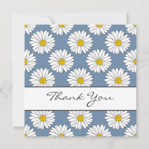 Yellow Blue White Daisy Pattern Thank You Card