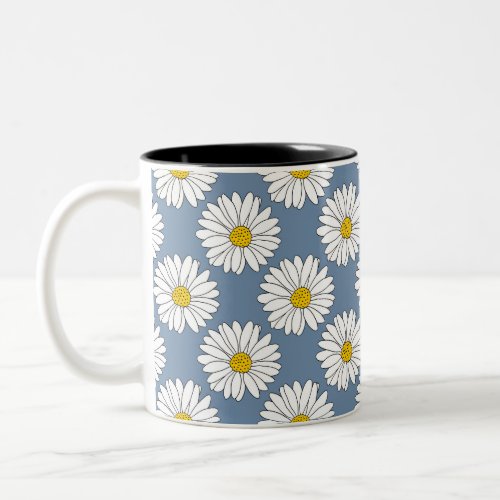 Yellow Blue White Daisy Pattern Two_Tone Coffee Mug