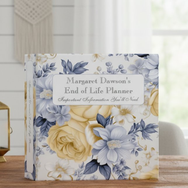 Yellow Blue & White Floral End of Life Planner 3 Ring Binder (Creator Uploaded)