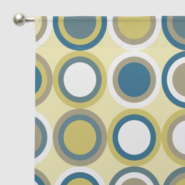 Yellow Blue White Mid Century Circles Pattern Sheer Curtains (Pocket)