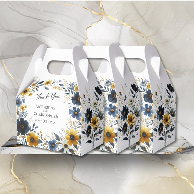 Yellow Blue Wildflower Elegant Wedding Favor Boxes (Blue Yellow Wildflowers Wedding Favor Box to fill with treats for your guests.)