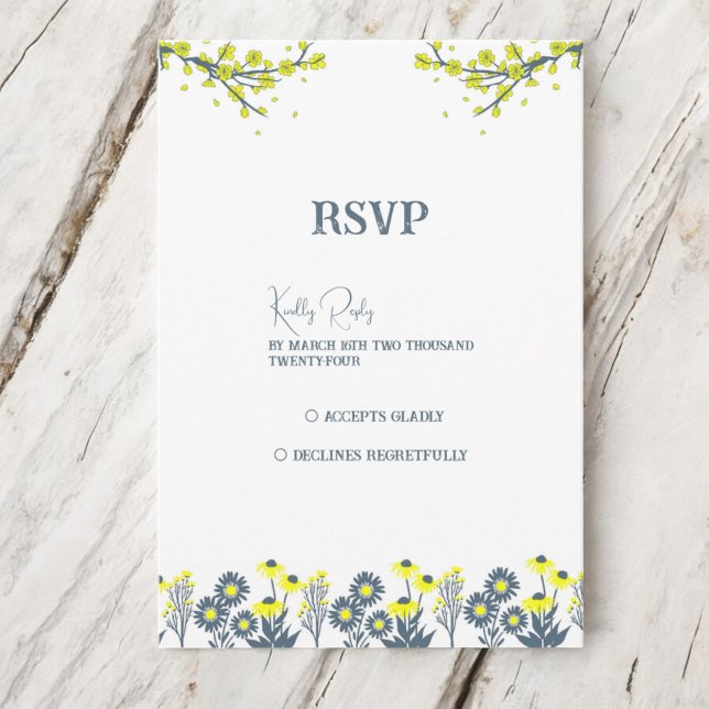 Yellow Blue Wildflower Floral Boho Wedding RSVP Card (Creator Uploaded)
