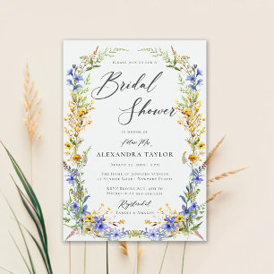 Yellow Blue Wildflowers Boho Floral Bridal Shower Invitation