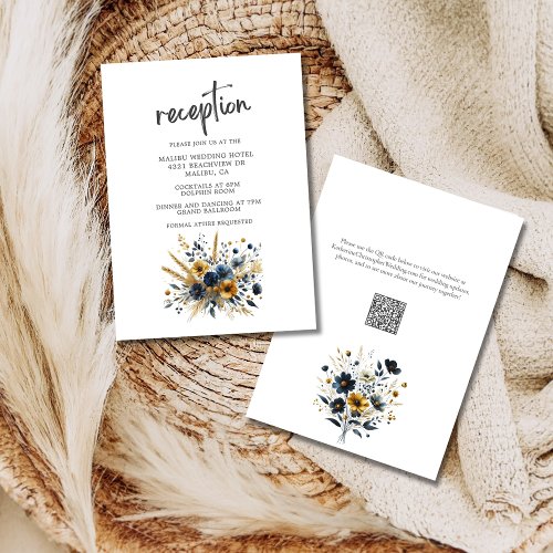 Yellow Blue Wildflowers Elegant Wedding Reception Enclosure Card
