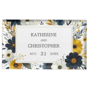 Yellow Blue Wildflowers Floral Elegant Wedding Place Card Holder