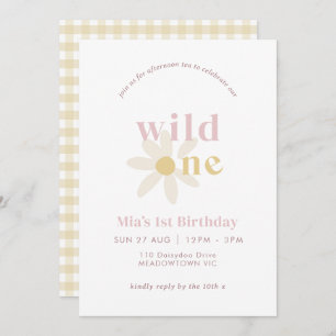 Yellow Blush Boho Daisy Floral First Birthday Invitation