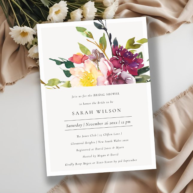 Yellow Blush Burgundy Floral Bridal Shower Invite (Creator Uploaded)