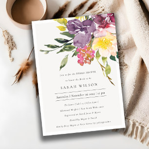 Yellow Blush Burgundy Floral Bridal Shower Invite