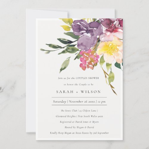Yellow Blush Burgundy Floral Couples Shower Invite