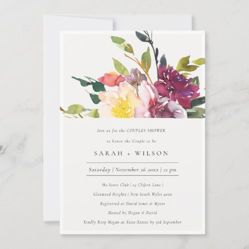 Yellow Blush Burgundy Floral Couples Shower Invite