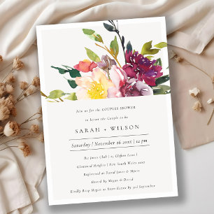 Yellow Blush Burgundy Floral Couples Shower Invite