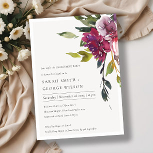 Yellow Blush Burgundy Floral Engagement Invite