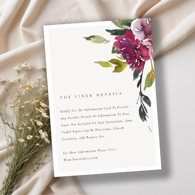 Yellow Blush Burgundy Floral Wedding Details Enclosure Card (Creator Uploaded)