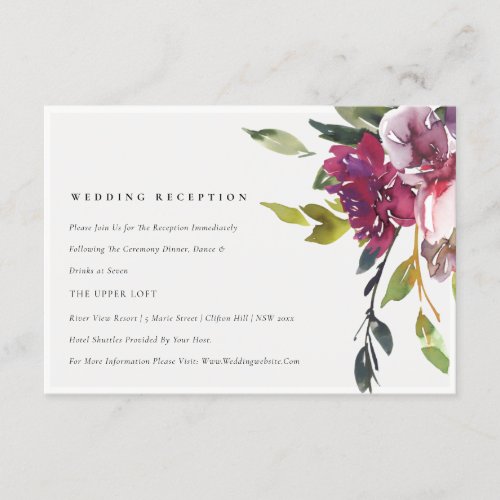 Yellow Blush Burgundy Floral Wedding Reception Enclosure Card
