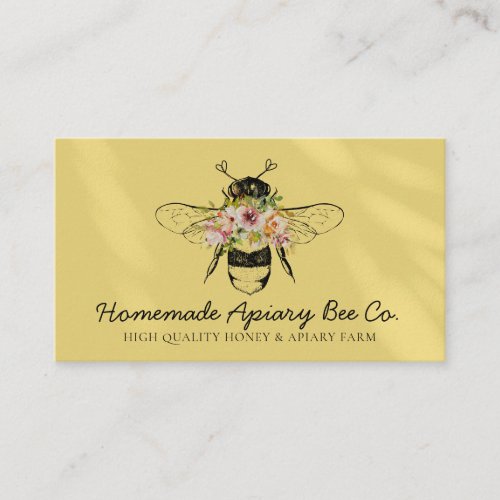 Yellow Blush Hearts Floral Apiary Honey Bee Business Card