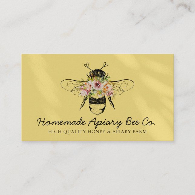 Yellow Blush Hearts Floral Apiary Honey Bee Business Card (Front)