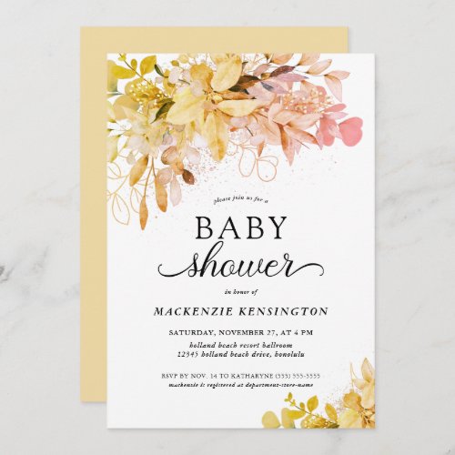 Yellow Blush Pink Botanical Baby Shower Invitation