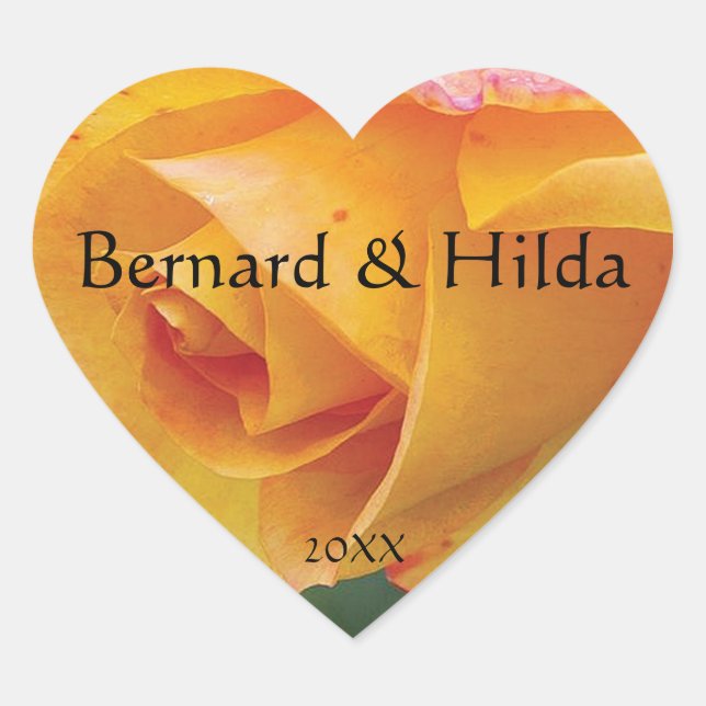 Yellow Blushing Rose Heart Wedding Sticker (Front)