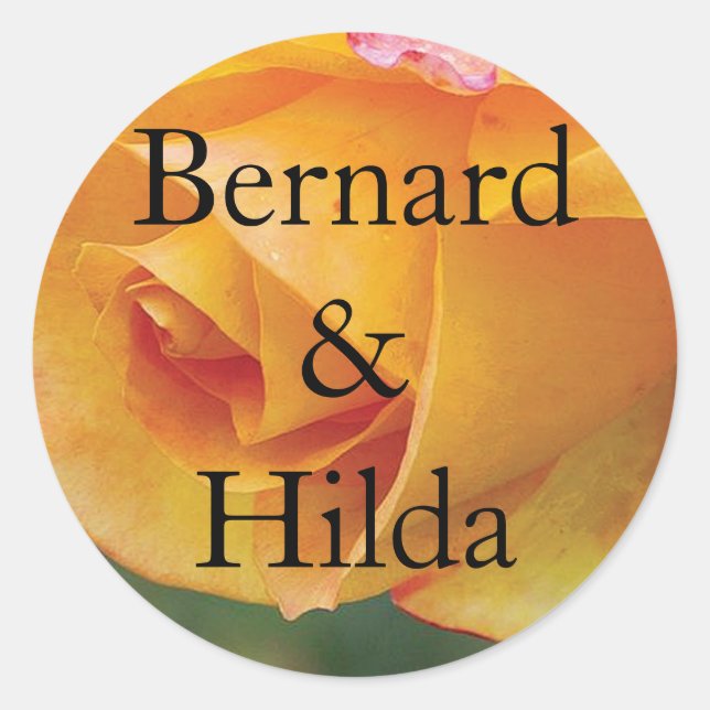 Yellow Blushing Rose Personalized Wedding Classic Round Sticker (Front)