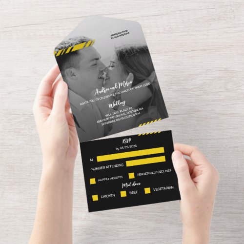 Yellow Boarding Pass All in One Wedding Invite