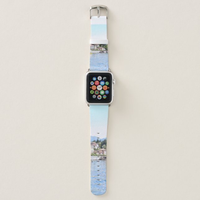 YELLOW BOAT DOCKED NEAR BUILDING APPLE WATCH BAND (Front)