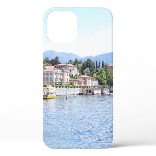 YELLOW BOAT DOCKED NEAR BUILDING iPhone 12 CASE