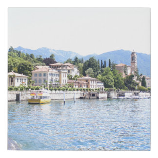 YELLOW BOAT DOCKED NEAR BUILDING FAUX CANVAS PRINT