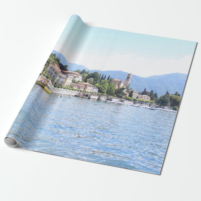 YELLOW BOAT DOCKED NEAR BUILDING WRAPPING PAPER (Unrolled)