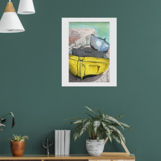 Yellow Boat Watercolour Art | Coastal Wall Art