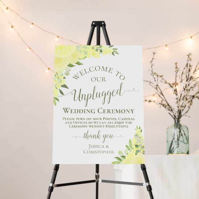 Yellow Boho Chic Floral Unplugged Wedding Ceremony Foam Board (In Situ (Stand))