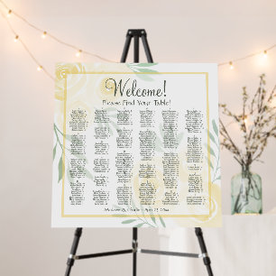Yellow Boho Chic Roses Alphabetical Seating Chart Foam Board