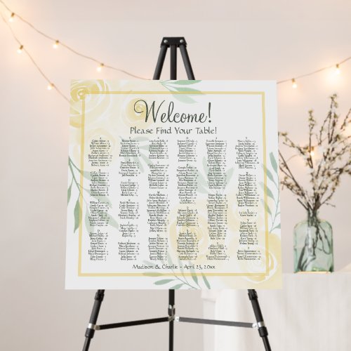 Yellow Boho Chic Roses Alphabetical Seating Chart Foam Board