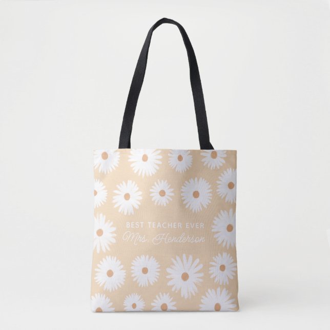 Yellow Boho Daisy Best Teacher Ever Tote Bag (Front)