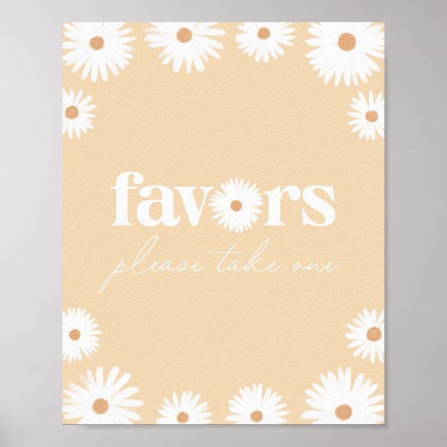 Yellow Boho Daisy Birthday Party Favors Sign (Front)