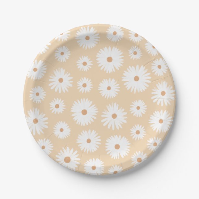 Yellow Boho Daisy Birthday Party Paper Plates (Front)