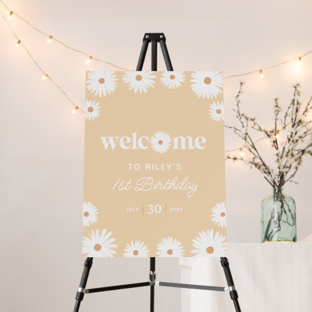 Yellow Boho Daisy Birthday Party Welcome Sign (In Situ (Stand))