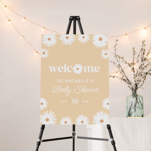 Yellow Boho Daisy Floral Baby Shower Welcome Sign