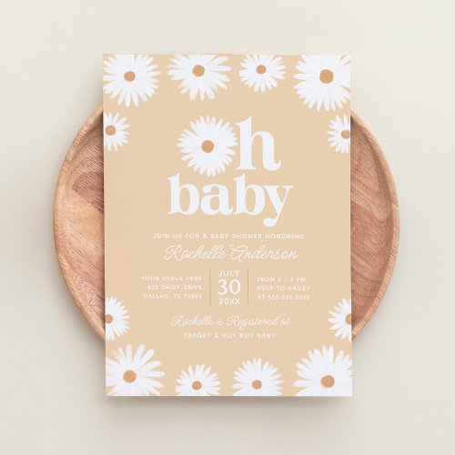 Yellow Boho Daisy Floral Girl Baby Shower Invitation