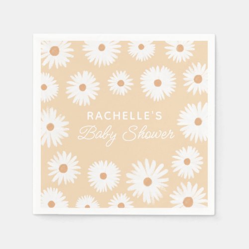 Yellow Boho Daisy Floral Girl Baby Shower Napkins