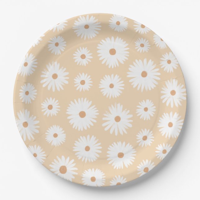 Yellow Boho Daisy Floral Girl Baby Shower Paper Plates (Front)