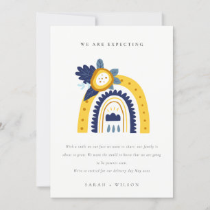 Yellow Boho Floral Rainbow Baby Announcement