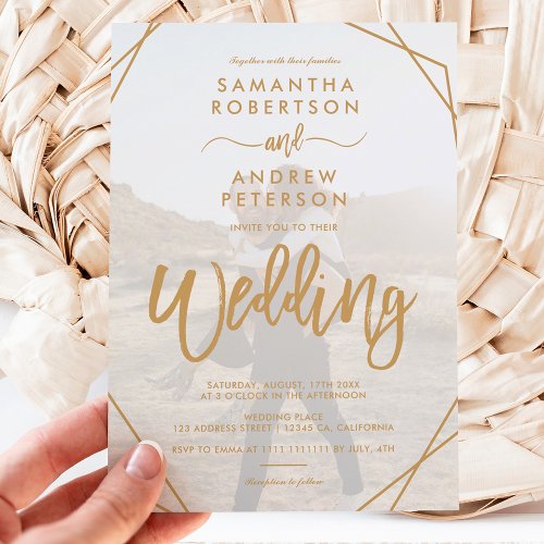 Yellow boho frame simple photo script wedding invitation