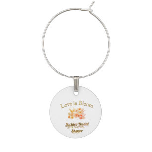yellow boho love in Bloom bridal shower name retro Wine Charm