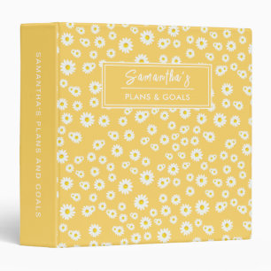 Yellow Boho Spring Daisies Pattern 3 Ring Binder