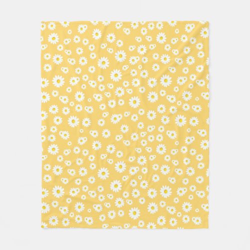 Yellow Boho Spring Daisies Pattern Fleece Blanket