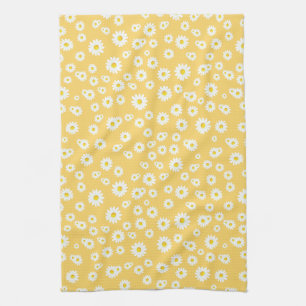 Yellow Boho Spring Daisies Pattern Kitchen Towel
