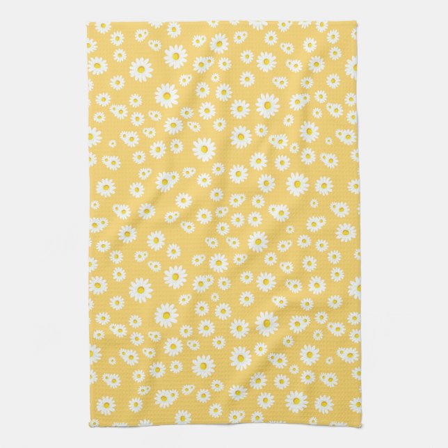 Yellow Boho Spring Daisies Pattern Kitchen Towel (Vertical)