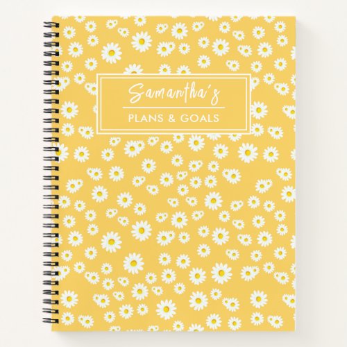 Yellow Boho Spring Daisies Pattern Notebook