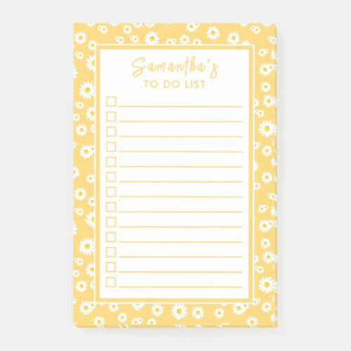 Yellow Boho Spring Daisies To Do List Post_it Notes