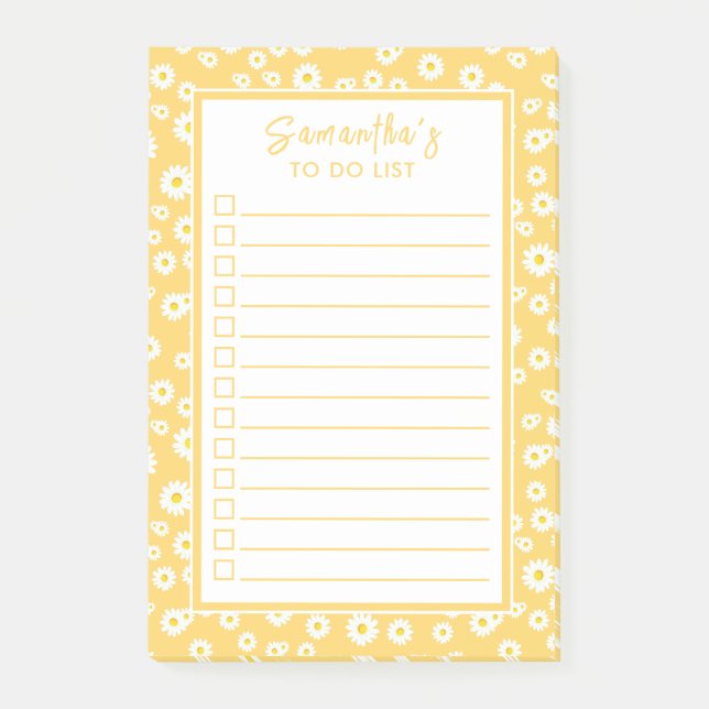 Yellow Boho Spring Daisies To Do List Post-it Notes (Front)
